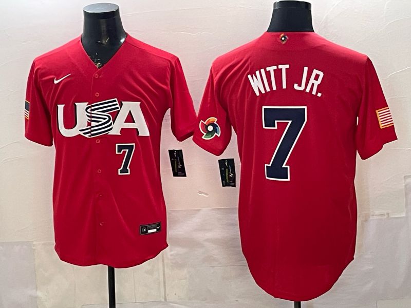 Men 2026 World Cub USA #7 Witt jr Red Nike MLB Jersey style 008